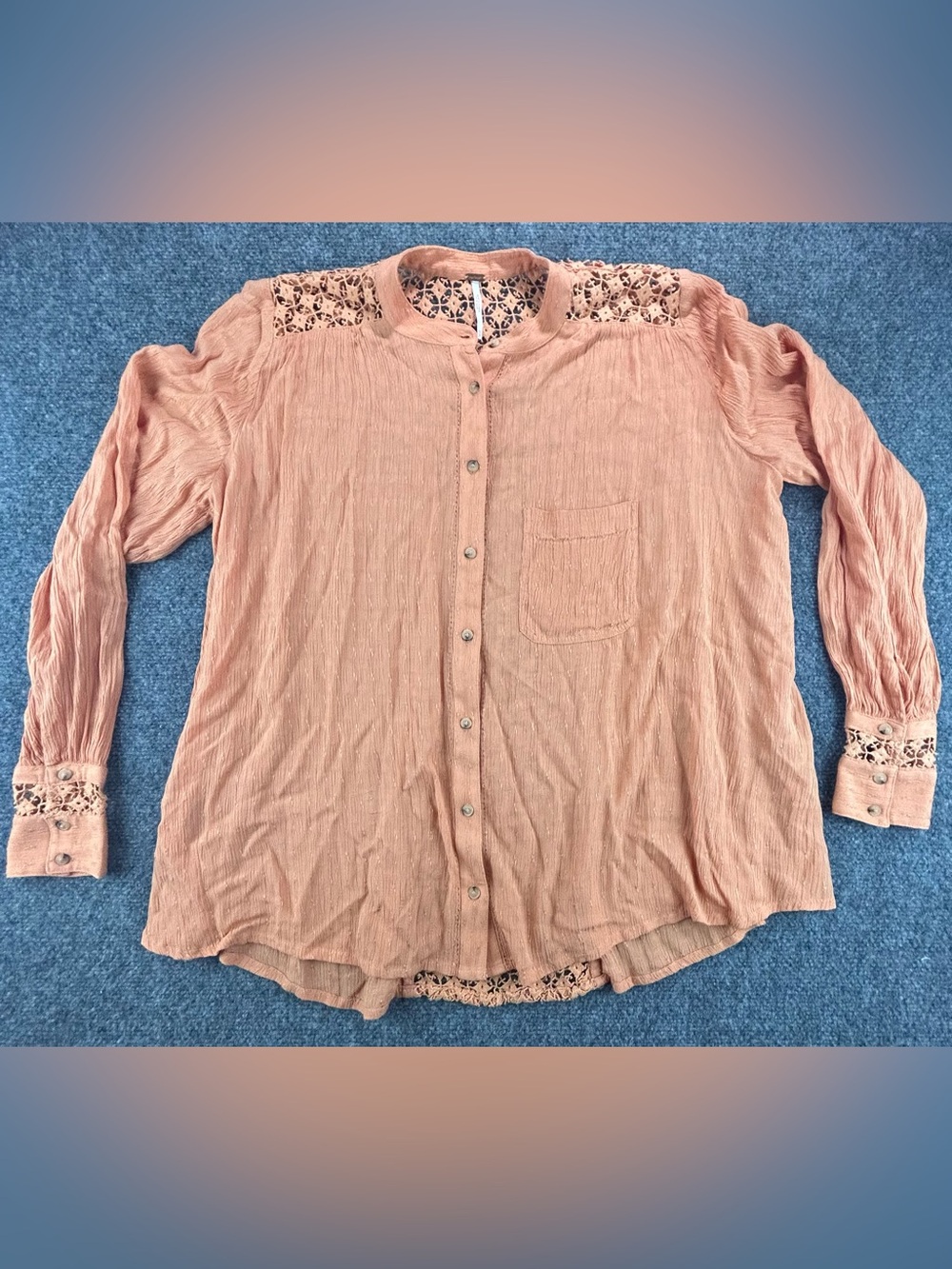 Free People The Best Button Down Crochet Lons Sleeve Top Size XS